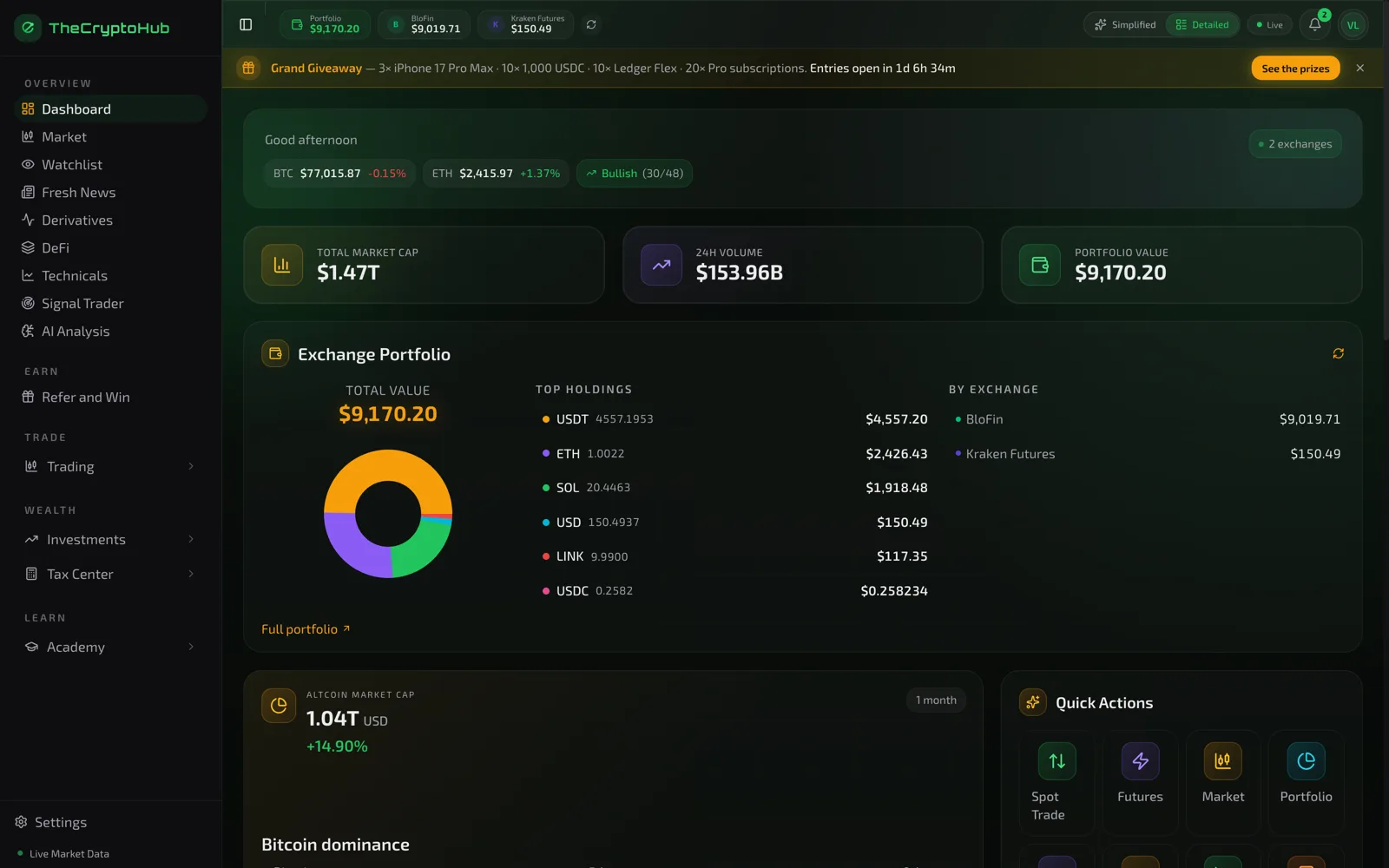 Market overview page showing live prices across the crypto market