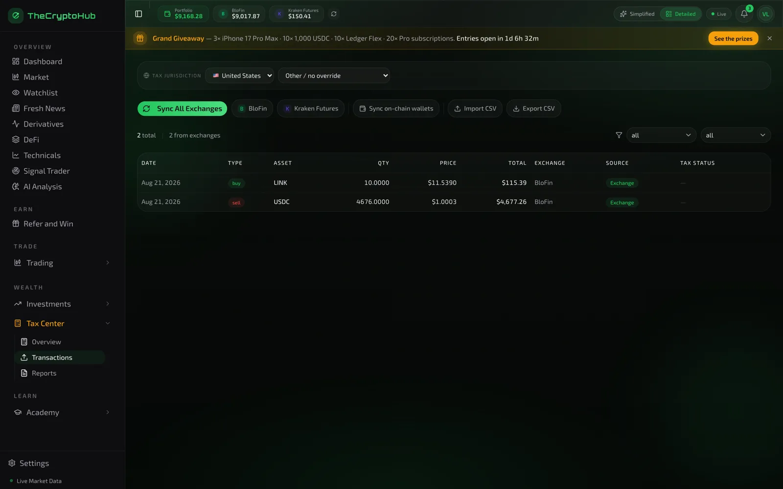 Tax transaction ledger