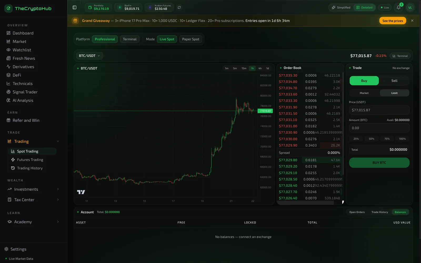 Spot trading interface